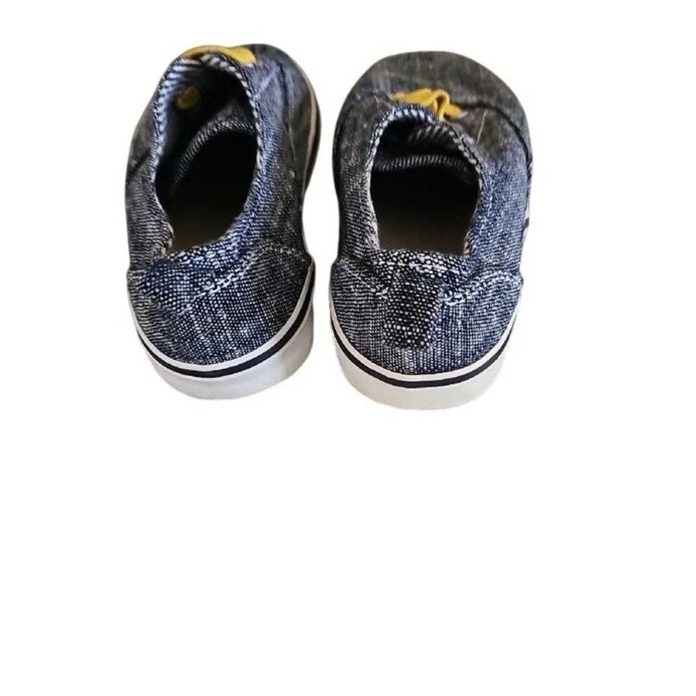 Old Navy Kids Dark Chambray Low Top Sneakers Yellow Elastic Laces Size 9 3T/3A